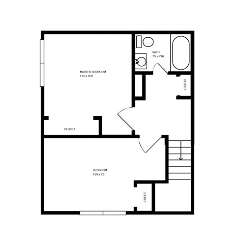 Floor plan for 2 beds, 1.5 baths, 965 sqft